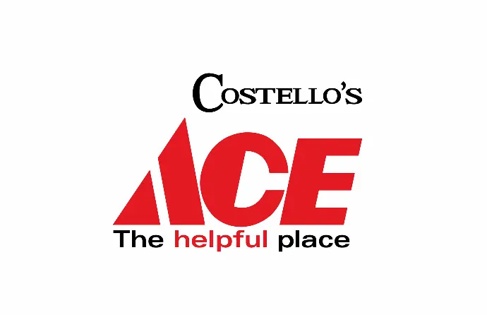 The Costello's Ace Hardware logo features the iconic red ACE logo, symbolizing quality, reliability, and service in home improvement. The slogan 'The helpful place' underscores the brand's commitment to customer service, while 'Costello's' personalizes this commitment to local community values and expertise.